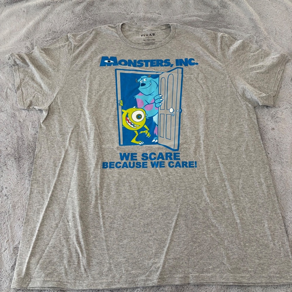 Disney Pixar Monsters Inc We Scare Because We Care T-Shirt Mens 2XL Gray Graphic